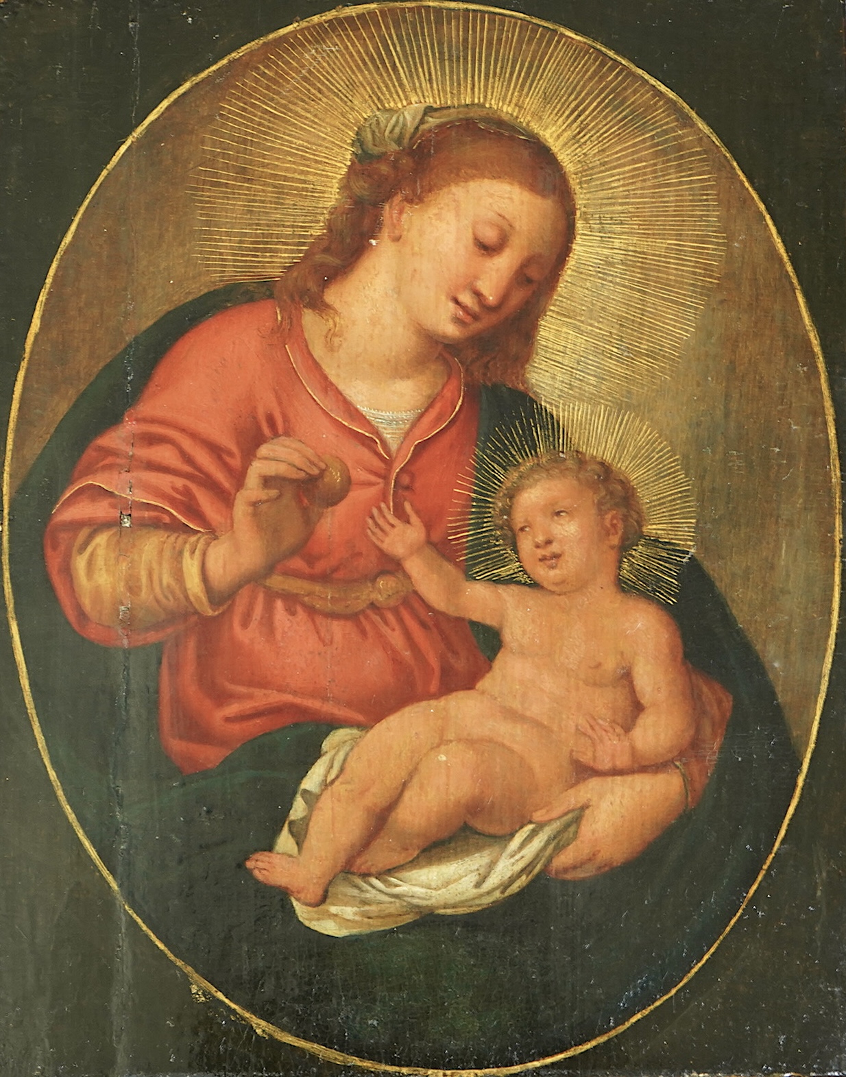 Attributed to Carlo Maratti (Italian, 1625-1713), 'The Holy Family, oil on wooden panel, 27.5 x 21.5cm